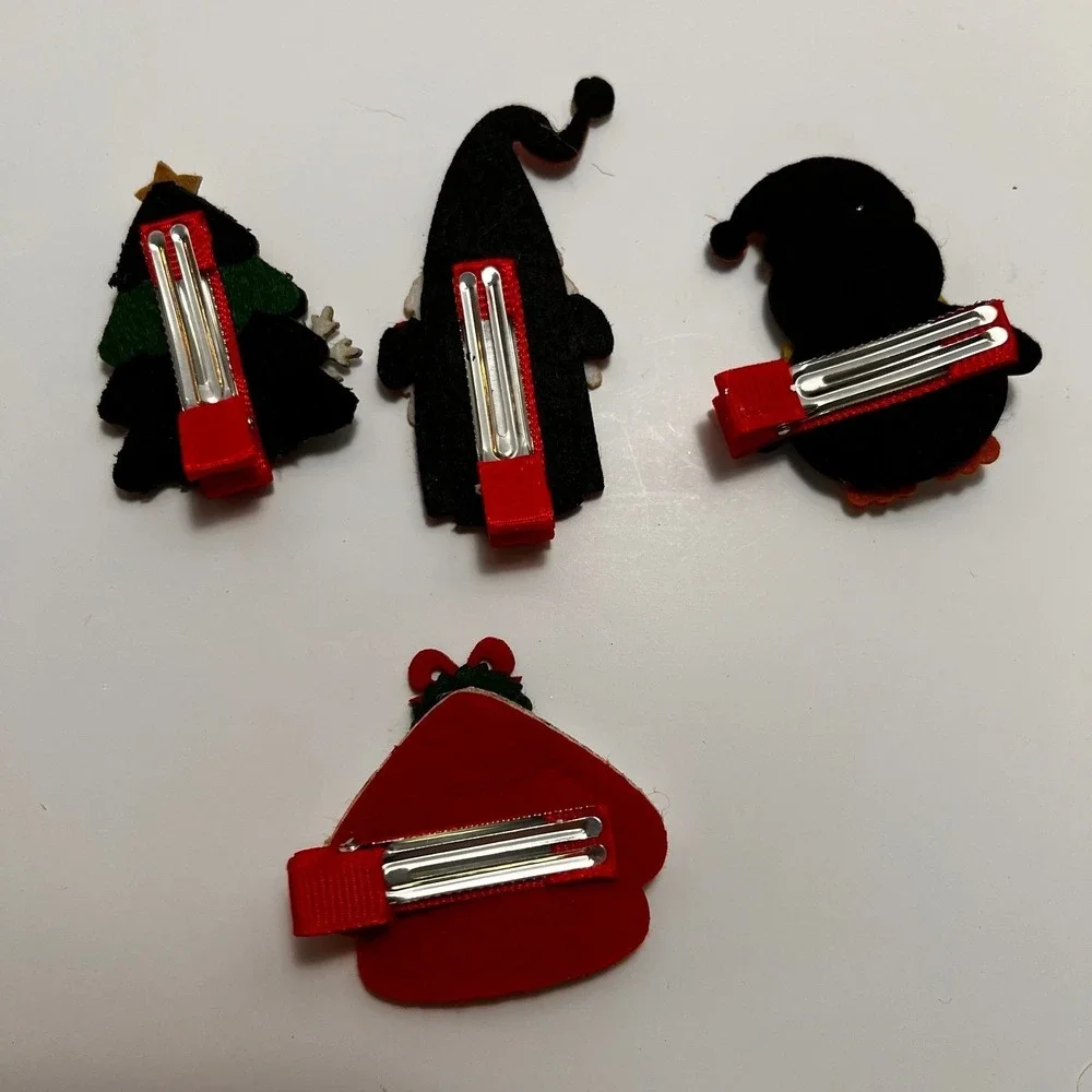 Unbranded Hair Clips Kids OS Red Green Excellent Christmas Glitter Felt 4pc Set
